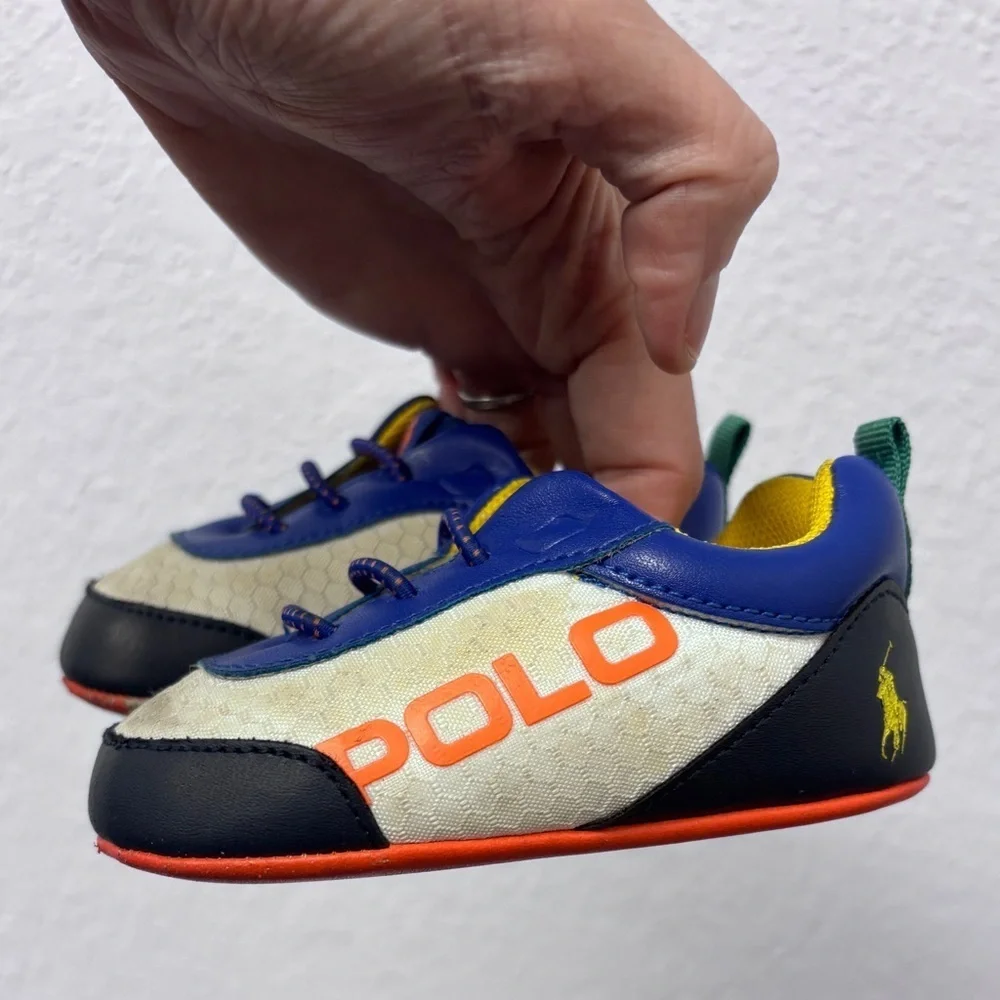 Ralph Lauren Kids Sz 4 Sneakers in Blue, Orange, and Yellow, GUC